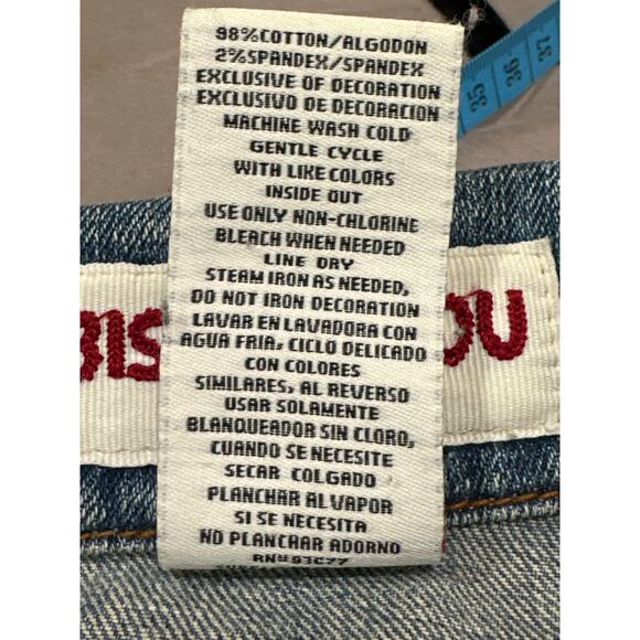 Vintage Bisou Bisou Jeans Jackets Women's Large Blue Denim Floral Sequin Satin - Picture 10 of 10